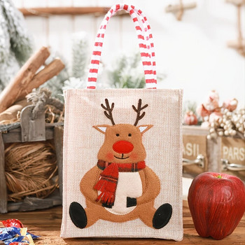 Коледни декоративни предмети, ленена чанта с триизмерна бродерия, чанта за детски подаръци, чанта за бонбони, чанта за съхранение