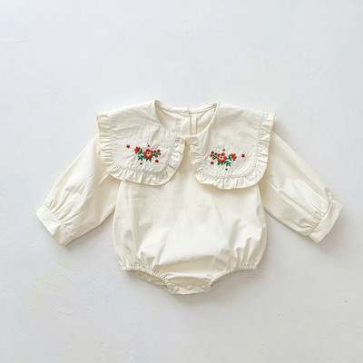 Novi proljetni bodi za djevojčice s cvjetićima za 2023., pamučni vez, pamučna majica s velikim reverima, štikline za novorođenčad, bež kombinezon