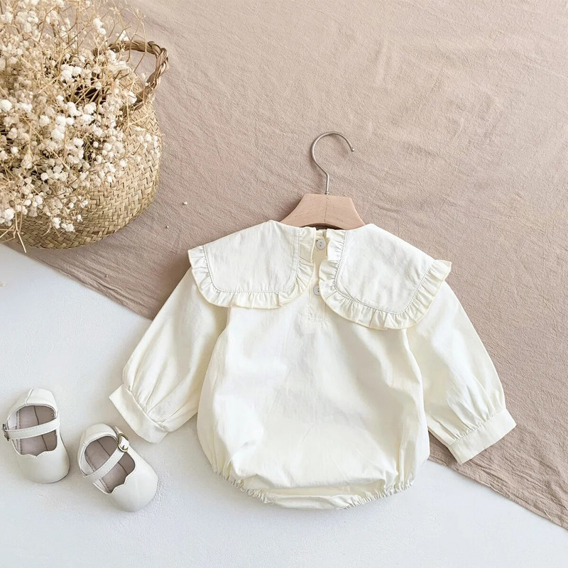 Novi proljetni bodi za djevojčice s cvjetićima za 2023., pamučni vez, pamučna majica s velikim reverima, štikline za novorođenčad, bež kombinezon