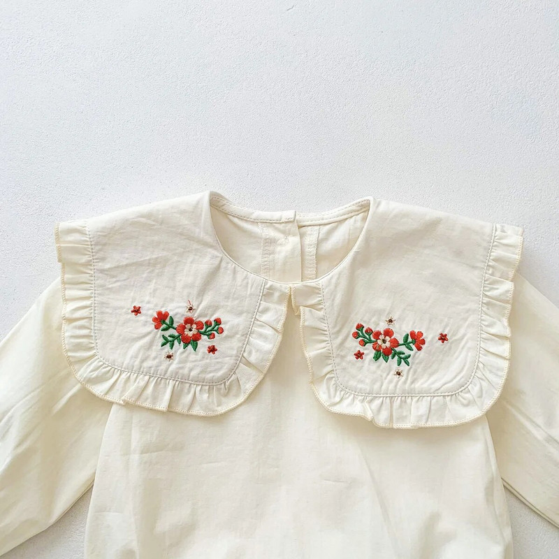 Novi proljetni bodi za djevojčice s cvjetićima za 2023., pamučni vez, pamučna majica s velikim reverima, štikline za novorođenčad, bež kombinezon