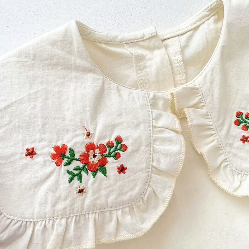 Novi proljetni bodi za djevojčice s cvjetićima za 2023., pamučni vez, pamučna majica s velikim reverima, štikline za novorođenčad, bež kombinezon