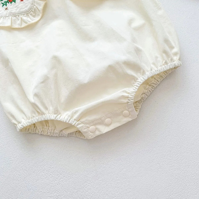 Novi proljetni bodi za djevojčice s cvjetićima za 2023., pamučni vez, pamučna majica s velikim reverima, štikline za novorođenčad, bež kombinezon