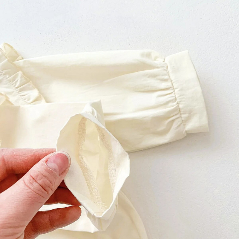 Novi proljetni bodi za djevojčice s cvjetićima za 2023., pamučni vez, pamučna majica s velikim reverima, štikline za novorođenčad, bež kombinezon