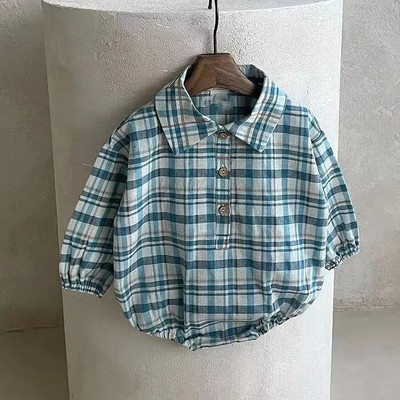 Novi jesen 2023. Bodi za dječake Pamučna odjeća za novorođenčad Karirani kombinezon za dojenčad, dječake, dugih rukava, Muška odjeća za malu djecu