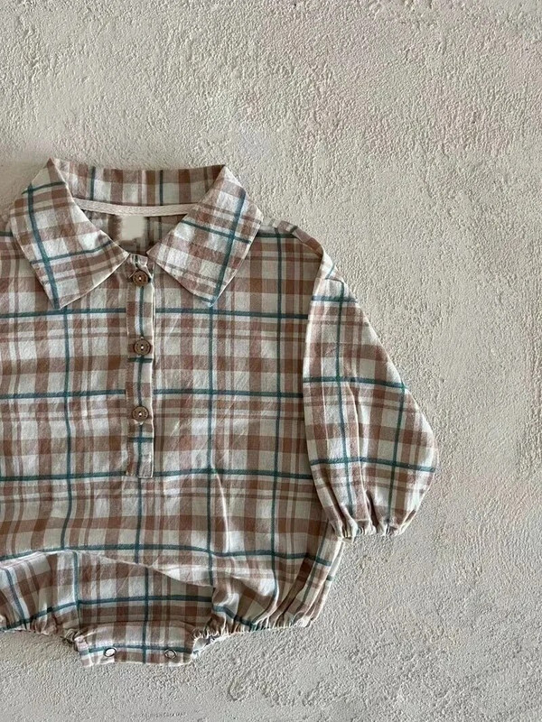 Novi jesen 2023. Bodi za dječake Pamučna odjeća za novorođenčad Karirani kombinezon za dojenčad, dječake, dugih rukava, Muška odjeća za malu djecu