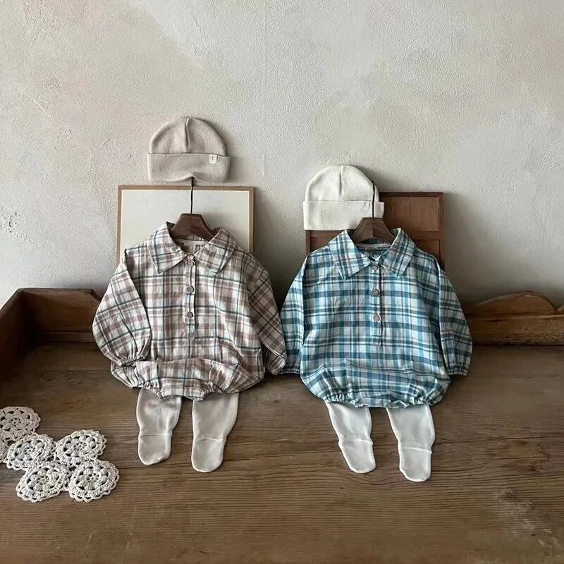 Novi jesen 2023. Bodi za dječake Pamučna odjeća za novorođenčad Karirani kombinezon za dojenčad, dječake, dugih rukava, Muška odjeća za malu djecu