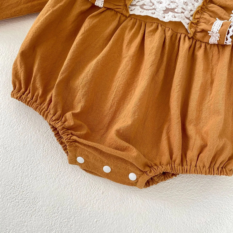 Meiteņu bodijs 2023. gada rudens mazuļiem, izšuvumi ar ziediem, mežģīnēm, lidojošiem piedurknēm, zīdaiņu kombinezoni