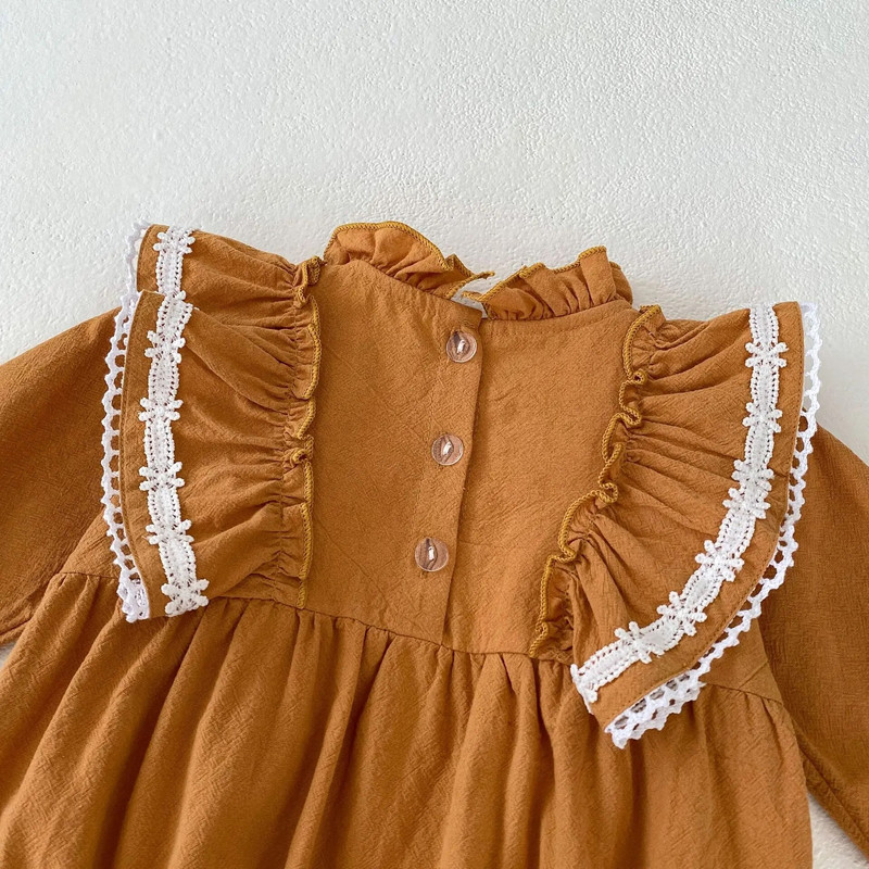 Meiteņu bodijs 2023. gada rudens mazuļiem, izšuvumi ar ziediem, mežģīnēm, lidojošiem piedurknēm, zīdaiņu kombinezoni