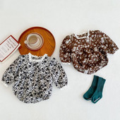 Vintage dječje cvjetne štrample 2023, proljetni pamuk, bodi s dugim rukavima i ovratnikom s volanima, jednodijelna dječja odjeća Odjeća