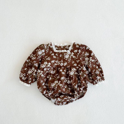 Vintage dječje cvjetne štrample 2023, proljetni pamuk, bodi s dugim rukavima i ovratnikom s volanima, jednodijelna dječja odjeća Odjeća