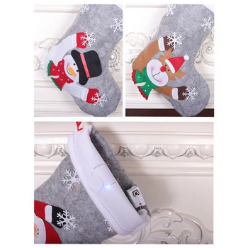 Светещи коледни чорапи, чорапи, светещ снежен човек, Дядо Коледа, лосове, печат, бонбони, подаръчна торбичка, коледно дърво, орнамент, камина, декор