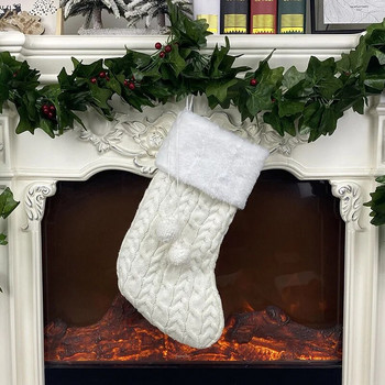 Нови коледни плетени чорапи Торбичка за подарък Бонбони Висящи орнаменти
