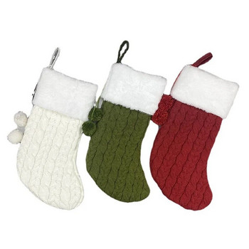 Нови коледни плетени чорапи Торбичка за подарък Бонбони Висящи орнаменти