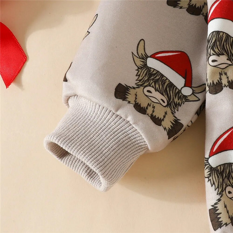 2023. gads, jaundzimušie, zēni, meitenes, Ziemassvētku bikses, apģērbi, liellopu cepures, apdrukas ar garām piedurknēm, džemperi ar O veida kakla izgriezumu, kombinezoni, Ziemassvētku kostīmi