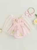 Jaundzimušā zīdaiņa zīdaiņa tilla kleita ar galvas saišu komplekts Cake Smash izšuvumiem, 1 gab. dzimšanas dienas apģērbs