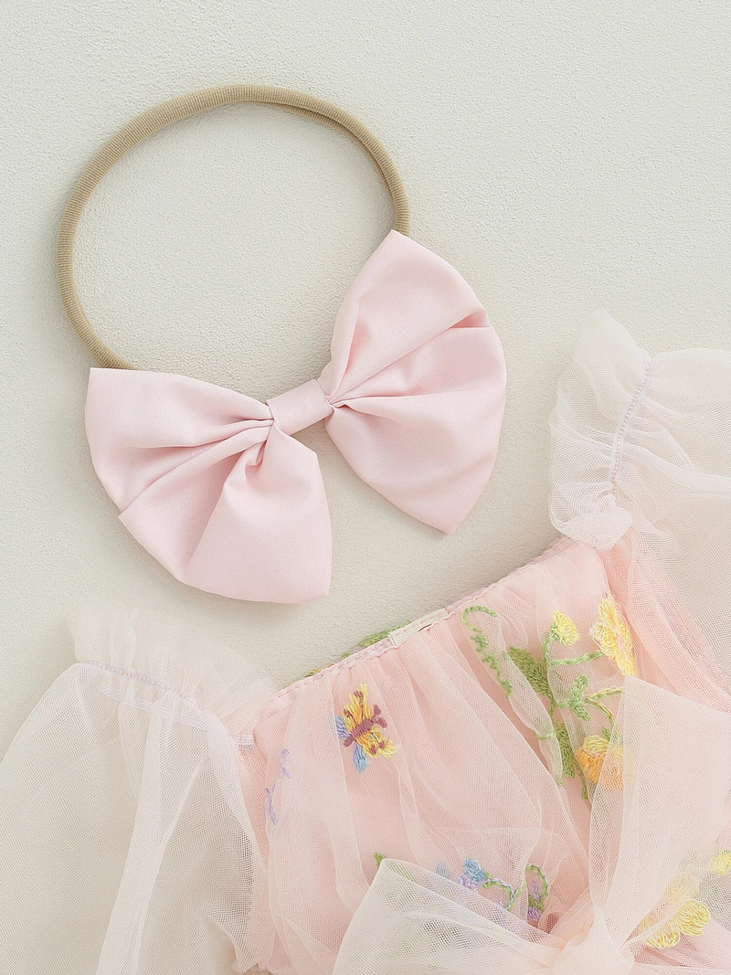 Jaundzimušā zīdaiņa zīdaiņa tilla kleita ar galvas saišu komplekts Cake Smash izšuvumiem, 1 gab. dzimšanas dienas apģērbs