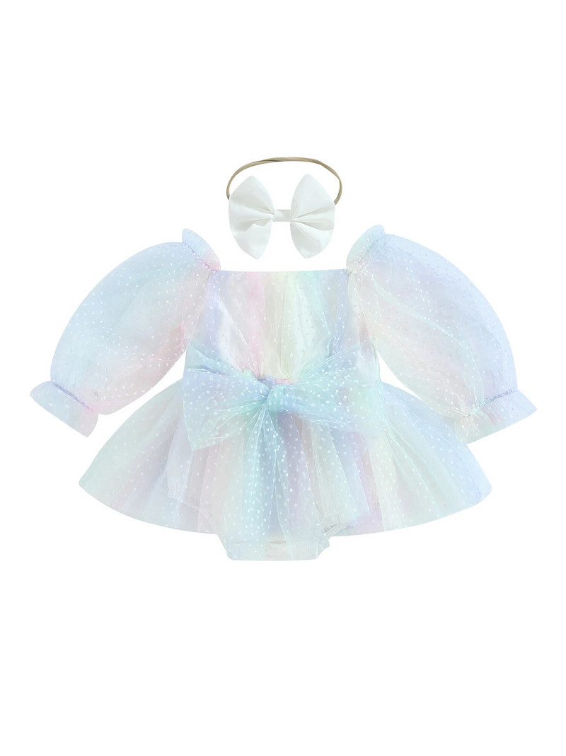 Jaundzimušā zīdaiņa zīdaiņa tilla kleita ar galvas saišu komplekts Cake Smash izšuvumiem, 1 gab. dzimšanas dienas apģērbs