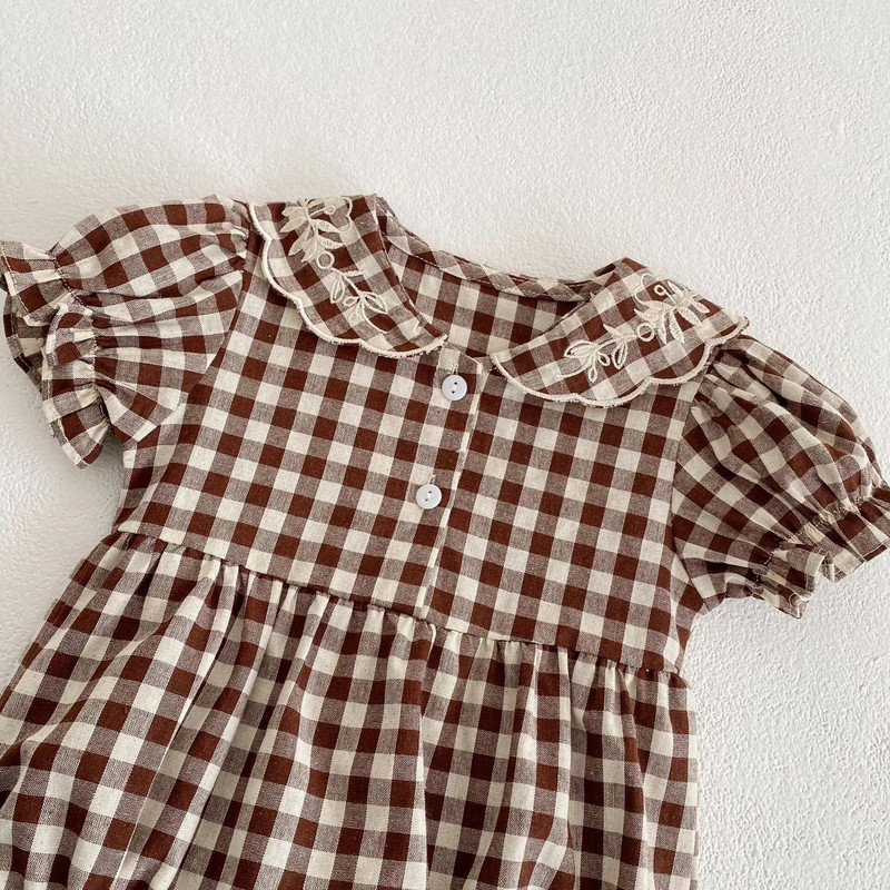 Kūdikių medvilniniai šliaužtinukai Vasariniai naujagimių siuvinėti lėlės apykaklės kombinezonas kūdikiams kūdikių žibintuvėlis rankovėmis mergaičių languotas kombinezonas.