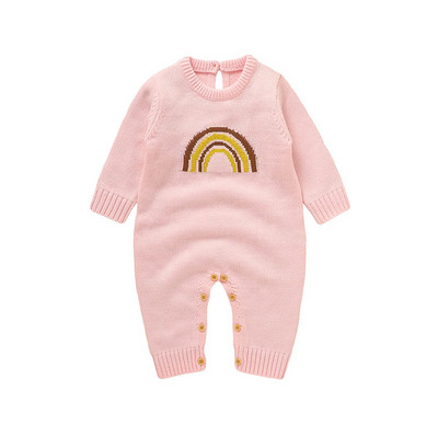 Pletene akrilne gaćice dugih rukava za dječake i djevojčice sa slatkim duginim printom 0-18 mjeseci Proljetni i jesenski kombinezon za dojenčad