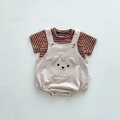 Puuvillased beebiriiete komplektid 2023. aasta suvised beebipoiste karu Body ja triibulised särgid tüdrukute ülikond Unisex väikelaste väikelaste rõivad