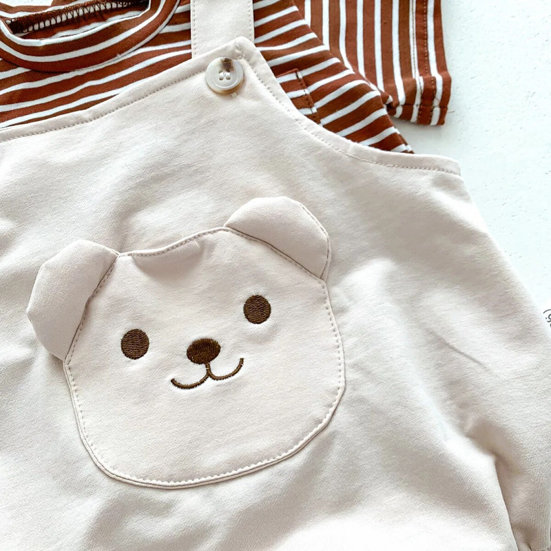 Puuvillased beebiriiete komplektid 2023. aasta suvised beebipoiste karu Body ja triibulised särgid tüdrukute ülikond Unisex väikelaste väikelaste rõivad