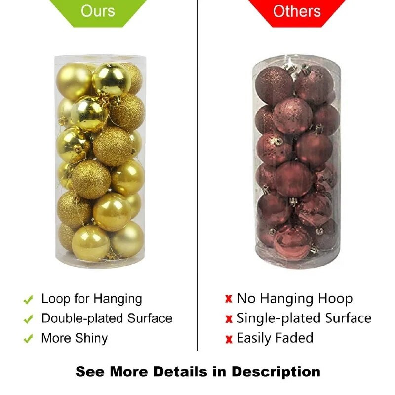 24tk 3cm kuldne roosa šampanjapunane jõulupallide kaunistus jõulupuu pallid jõulukaunistus kodu uusaasta kingitus