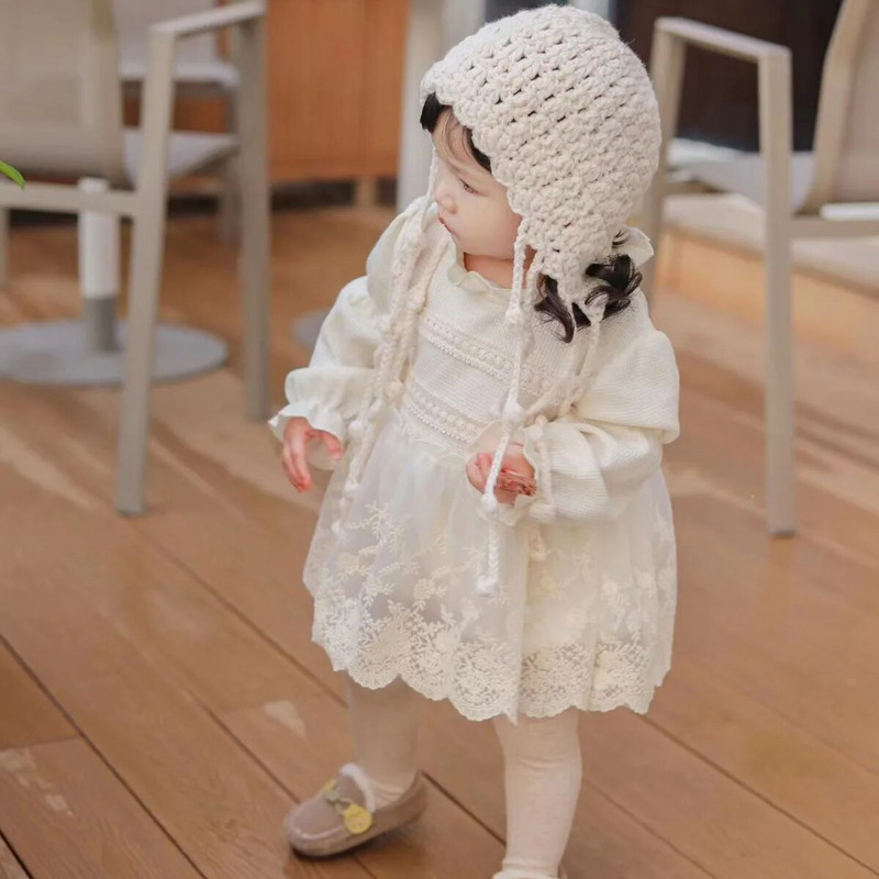 Άνοιξη Φθινόπωρο Μόδα Κορίτσι Μωρό Δαντέλα Κέντημα Λουλούδι Μακρυμάνικο Πριγκίπισσα Φόρεμα Νεογέννητο Βαμβακερό Μασίφ φόρεμα για πάρτι