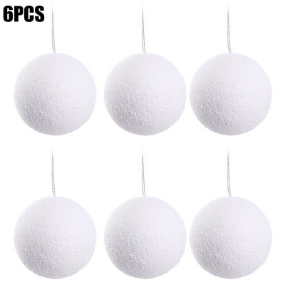 6 ΤΕΜ/Σετ Χριστουγεννιάτικη Μπάλα Στρογγυλή Λευκή Αφρώδης Μπάλες Χριστουγεννιάτικο Δέντρο Κρεμαστά στολίδια για Χριστουγεννιάτικο γαμήλιο πάρτι σπίτι Χριστουγεννιάτικο μενταγιόν