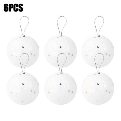 6 ΤΕΜ/Σετ Χριστουγεννιάτικη Μπάλα Στρογγυλή Λευκή Αφρώδης Μπάλες Χριστουγεννιάτικο Δέντρο Κρεμαστά στολίδια για Χριστουγεννιάτικο γαμήλιο πάρτι σπίτι Χριστουγεννιάτικο μενταγιόν