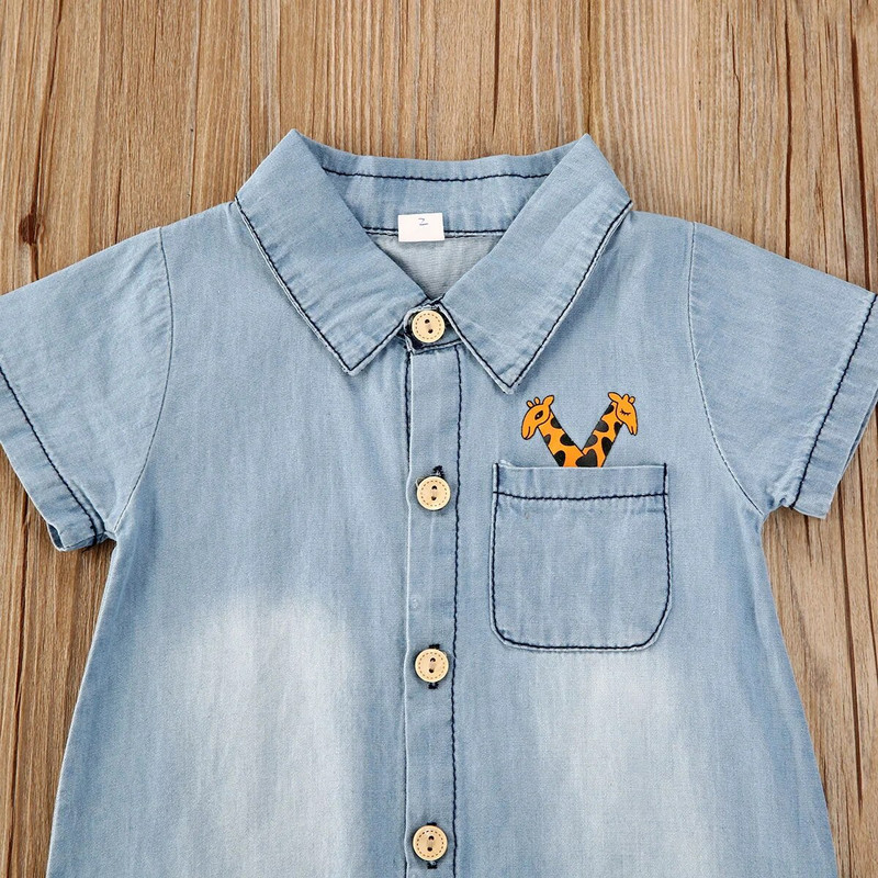 Νεογέννητο τζιν μωρό κοντομάνικο καρτούν καμηλοπάρδαλη φόρμα για μωρά αγόρια κορίτσια