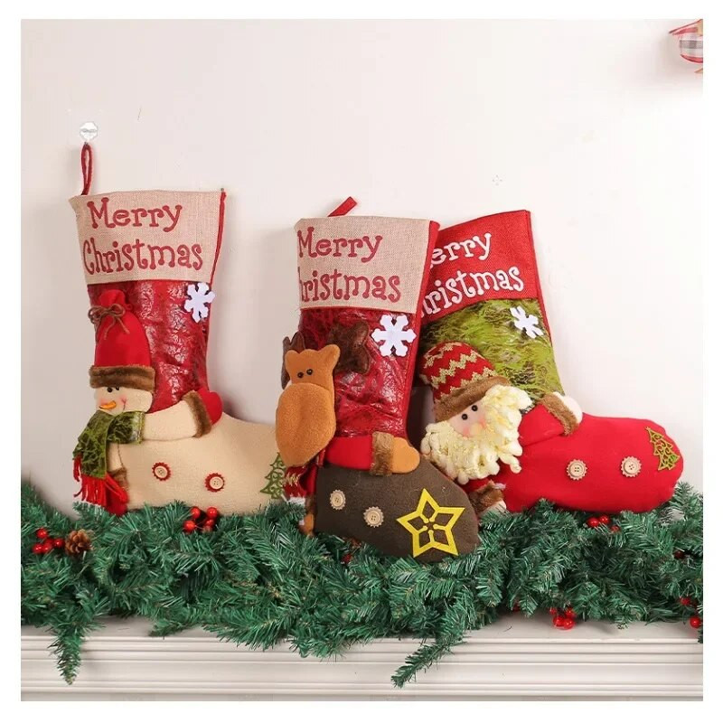 Božićne čarape Čarape Snjegović Djed Božićnjak Elk Božićni kamin Božićni ukrasi za drvce 2024. Nova godina Božićni ukrasi za dom Vrećica sa slatkišima