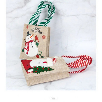 Коледна торба за подаръци Чанта за ябълки Ленена карикатура Дядо Коледа Снежен човек Коледен подарък Поставки за торбички за бонбони Нова година Коледна украса за дома