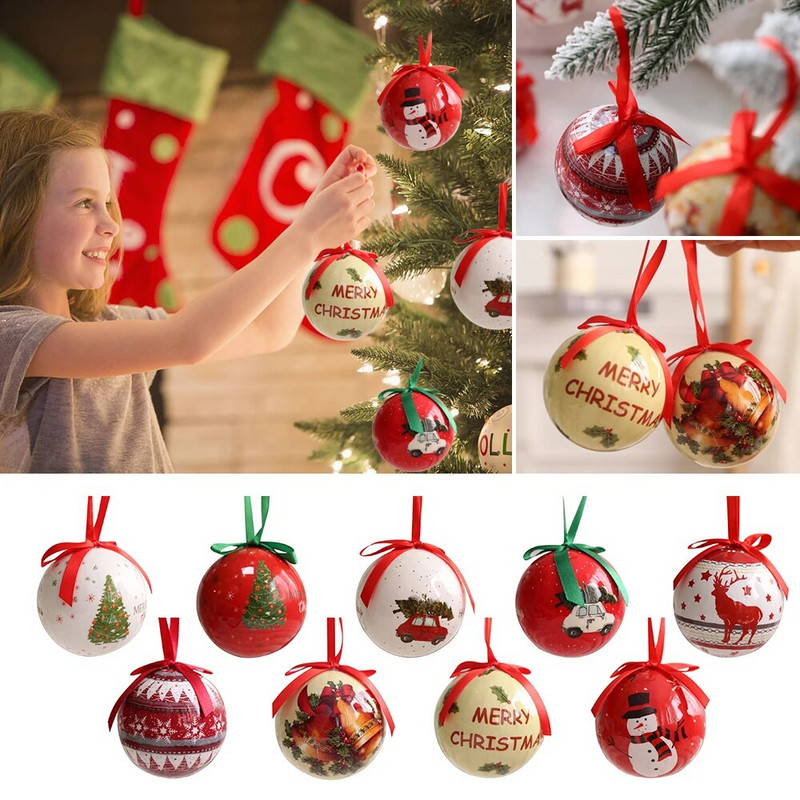 Božićna okrugla kutija s kuglicama Kutija za slatkiše od bijelog lima Ukrasi za božićno drvce Staklenka za slatkiše Božićno drvce Viseće kuglice Konzerve za slatkiše Poklon za djecu