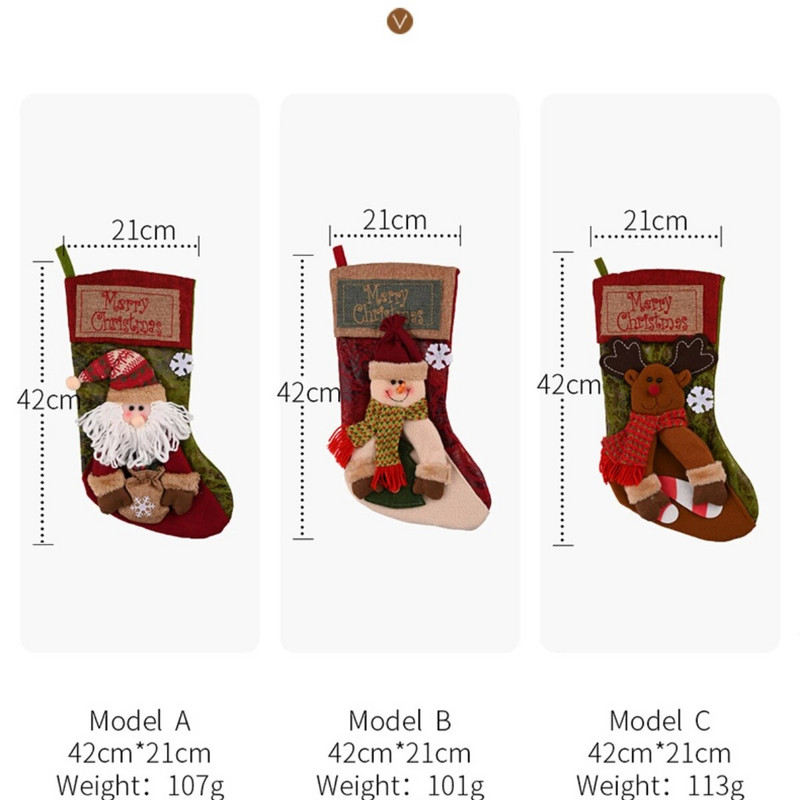 1 komad božićnih čarapa, veliki laneni vez, stariji snjegović i stil jelena, jedan komad