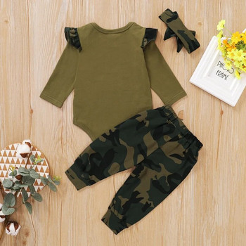 Комплект дрехи за бебета, момичета, момчета, камуфлажно боди с къс ръкав и щампа с букви, горнище+панталони, летни бебешки дрехи за малко дете
