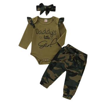 Комплект дрехи за бебета, момичета, момчета, камуфлажно боди с къс ръкав и щампа с букви, горнище+панталони, летни бебешки дрехи за малко дете