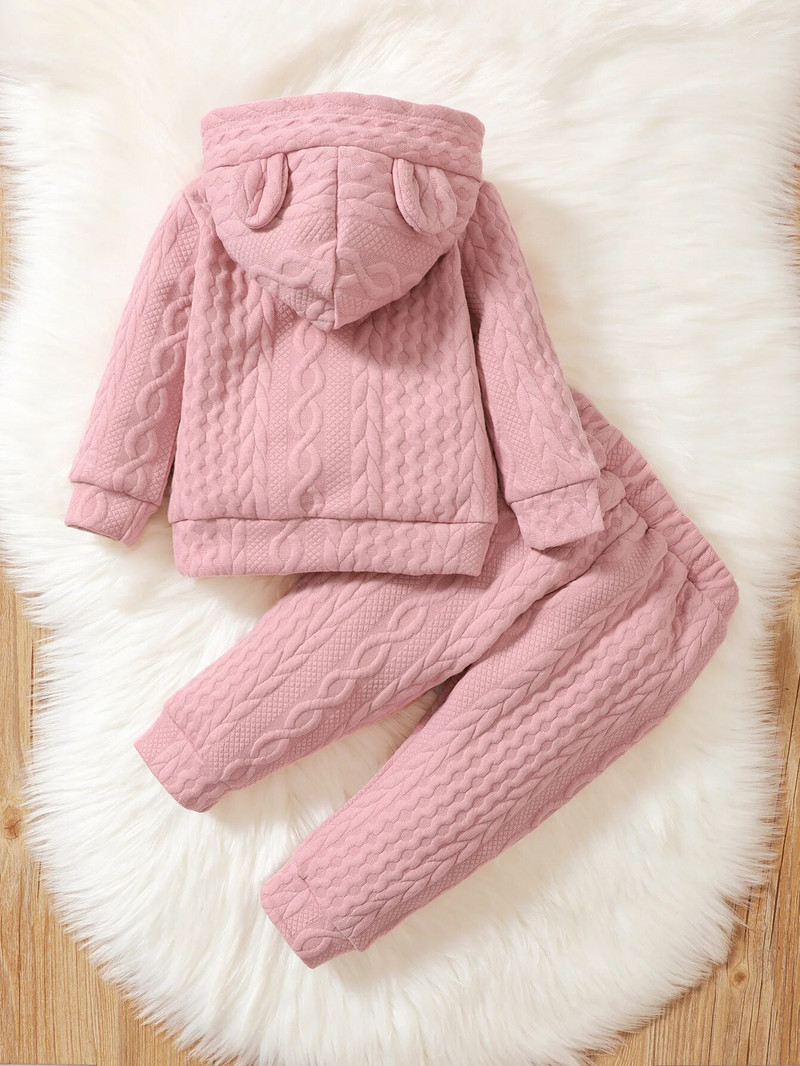 Odjeća za dojenčad, djevojčice, proljetni kompleti odjeće za bebe Jednobojna ružičasta majica s kapuljačom i dugim rukavima + hlače, komplet od 2 komada, dječja ležerna odjeća