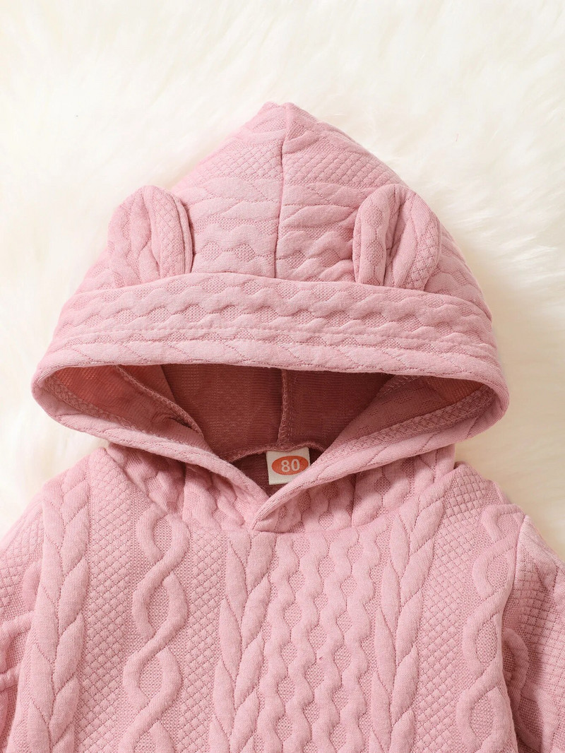 Odjeća za dojenčad, djevojčice, proljetni kompleti odjeće za bebe Jednobojna ružičasta majica s kapuljačom i dugim rukavima + hlače, komplet od 2 komada, dječja ležerna odjeća