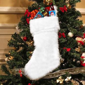 1PV Χριστουγεννιάτικα είδη διακόσμησης Λούτρινες κάλτσες Λευκές χριστουγεννιάτικες κάλτσες δώρου για παιδιά Τσάντες δώρου καραμέλα Κρεμαστά μενταγιόν από δέντρο