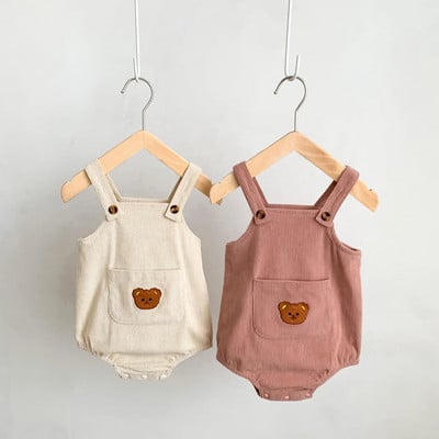 Baby Bear Pocket Strap Bodysuit 2023 Korejiešu zīdaiņu meiteņu apģērbi Toddler velveta kombinezoni šorti viengabala kombinezons bez piedurknēm