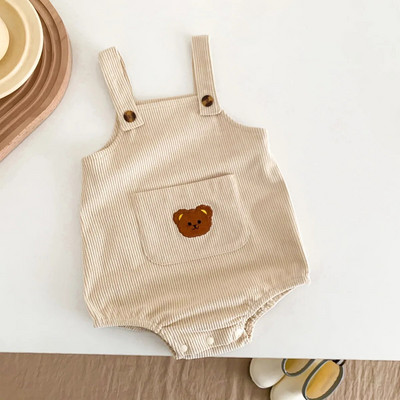 Dječji medvjed Bodi s remenčićima za džepove 2023. korejska odjeća za dojenčad, djevojčice, malo dijete, samtasti kombinezoni, kratke hlače, jednodijelni kombinezon bez rukava