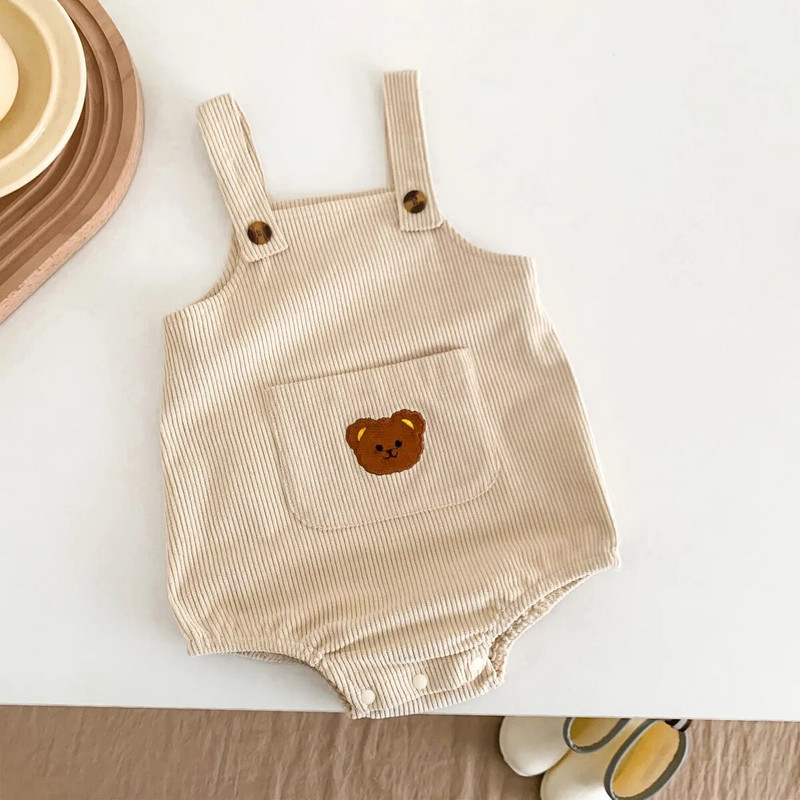 Dječji medvjed Bodi s remenčićima za džepove 2023. korejska odjeća za dojenčad, djevojčice, malo dijete, samtasti kombinezoni, kratke hlače, jednodijelni kombinezon bez rukava