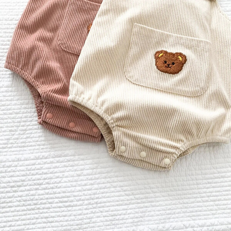 Dječji medvjed Bodi s remenčićima za džepove 2023. korejska odjeća za dojenčad, djevojčice, malo dijete, samtasti kombinezoni, kratke hlače, jednodijelni kombinezon bez rukava
