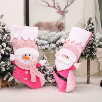 Коледен подарък Украса за коледни чорапи Триизмерна кукла старец Снежен човек Повдигнат бял ръб Розова детска торбичка с бонбони Подарък