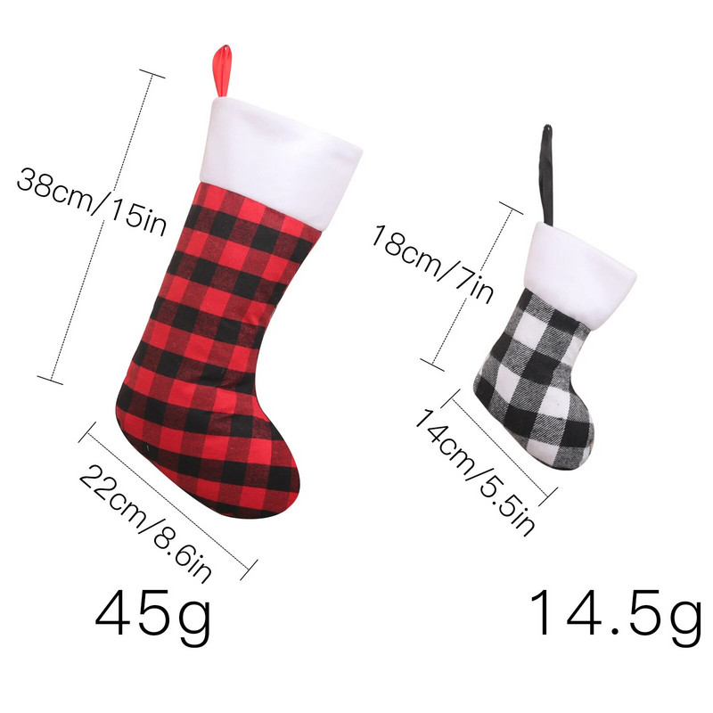 Radošs Ziemassvētku kulonu dāvanu maisiņš Sarkans un melns lina rūtains plīša apmales konfekšu uzglabāšanas konteineri ballīšu rotājumi