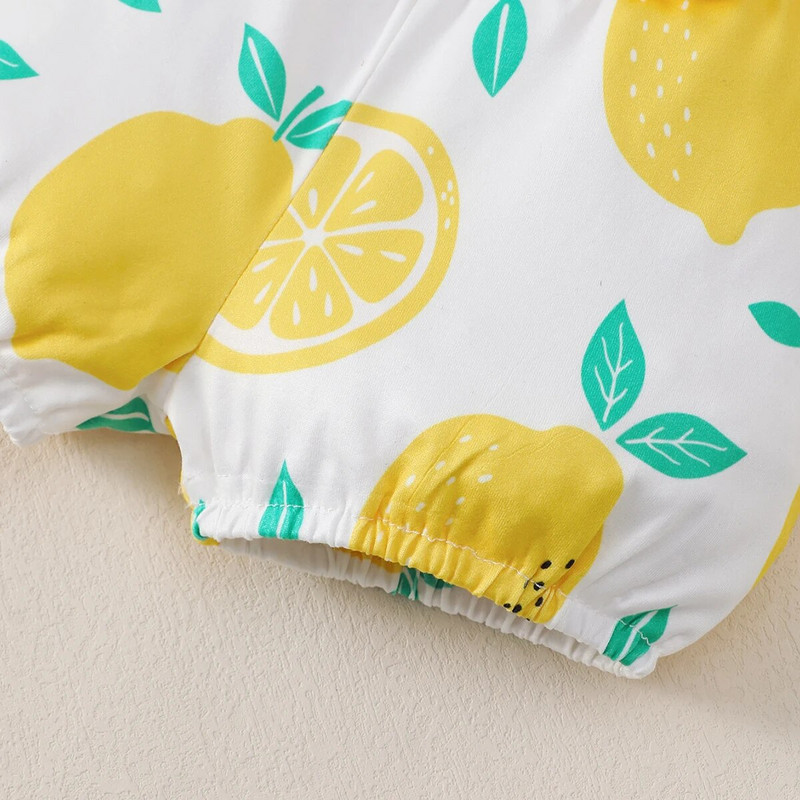Odjeća za male djevojčice Jednobojna ljetna majica kratkih rukava + kratke hlače s uzorkom limuna od 2 komada Komplet modne odjeće za dojenčad