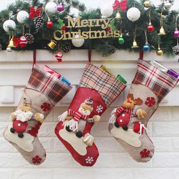 Χριστουγεννιάτικη κάλτσα με χριστουγεννιάτικο θέμα Λινάτσα Κρεμαστή κάλτσα σπιτιού Σαλόνι τοίχου τζάκι Στολίδι Χιονάνθρωπος