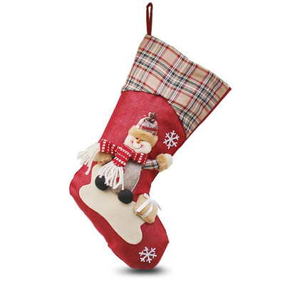 Karácsonyi harisnya zokni Xmas témájú zsákvászon függő zokni Otthon Nappali fali kandallódísz hóember