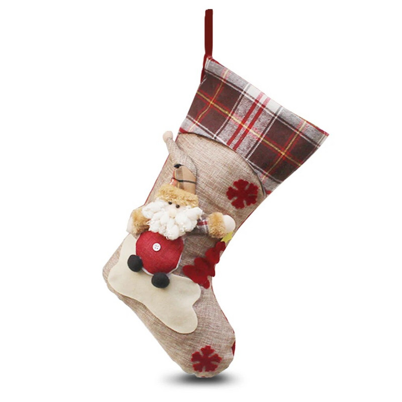 Karácsonyi harisnya zokni Xmas témájú zsákvászon függő zokni Otthon Nappali fali kandallódísz hóember