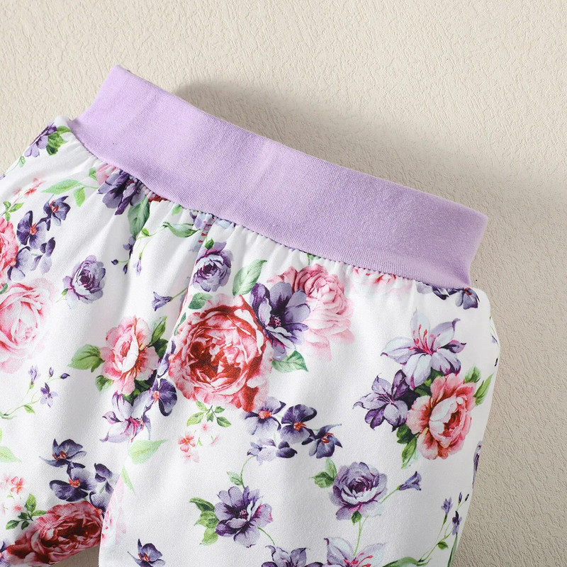 Őszi kislány ruha szett divat kisgyermek betűnyomtatás hosszú ujjú lila felsők Virágos nadrágok fejpánt 3 db ruházati ruhák